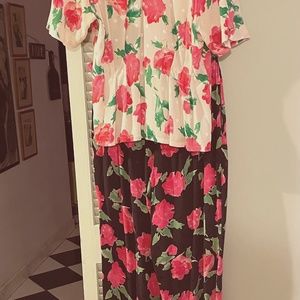 Vintage Emanuel Ungaro Floral Silk Blouse and Pants Set, Silk, Size 10/44